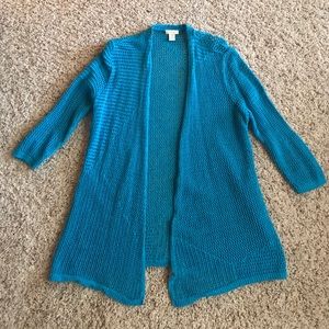 Chico’s turquoise long-sleeved sweater, size 1.